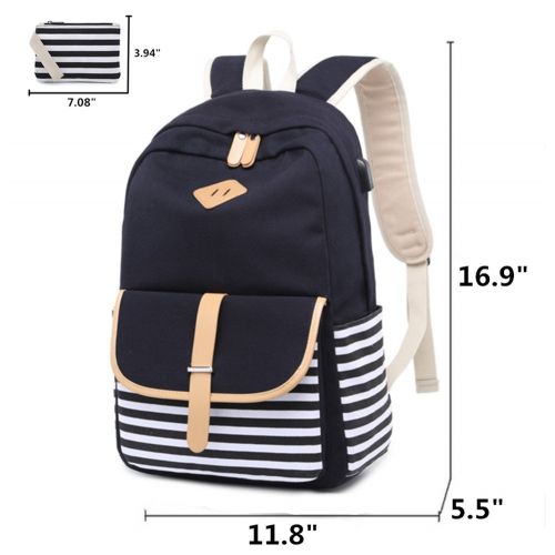  Meisohua Canvas School Backpack USB College Bookbag 15.6 inch Laptop Backpack with USB Charging Port