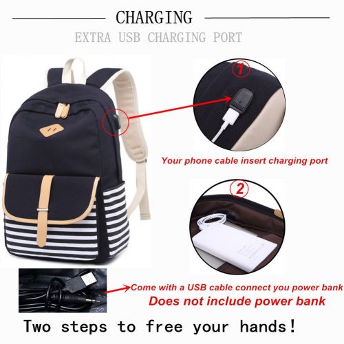  Meisohua Canvas School Backpack USB College Bookbag 15.6 inch Laptop Backpack with USB Charging Port