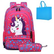 Meisohua School Backpack for Girls Unicorn Backpack for Kids School Bag with Pencil Case Lightweight Student Bookbags 2 in 1 Sets Rose Red