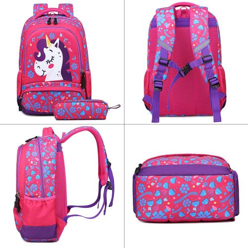  Meisohua School Backpack for Girls Unicorn Backpack for Kids School Bag with Pencil Case Lightweight Student Bookbags 2 in 1 Sets Rose Red