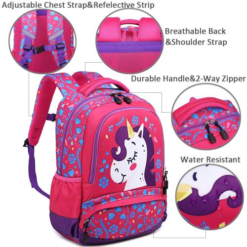  Meisohua School Backpack for Girls Unicorn Backpack for Kids School Bag with Pencil Case Lightweight Student Bookbags 2 in 1 Sets Rose Red