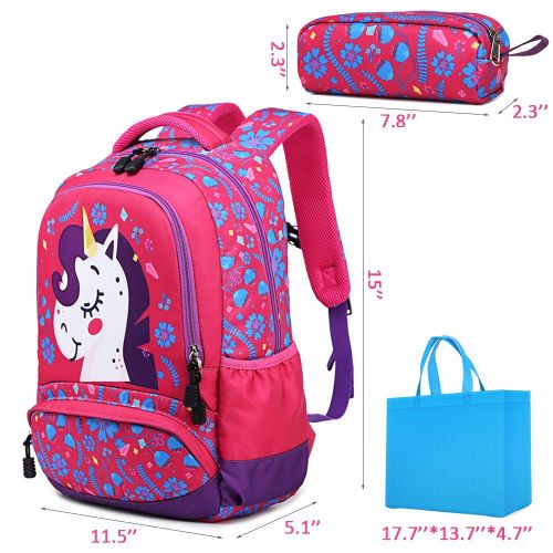 Meisohua School Backpack for Girls Unicorn Backpack for Kids School Bag with Pencil Case Lightweight Student Bookbags 2 in 1 Sets Rose Red