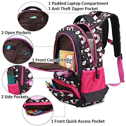  [아마존베스트]Meisohua Girls School Backpack Unicorn Backpack for Girls Elementary School Bookbags for Kids Water Resistant School Bag with Lunch Tote Bag Pencil Purse Bag 3 in 1 Sets