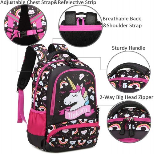  [아마존베스트]Meisohua Girls School Backpack Unicorn Backpack for Girls Elementary School Bookbags for Kids Water Resistant School Bag with Lunch Tote Bag Pencil Purse Bag 3 in 1 Sets