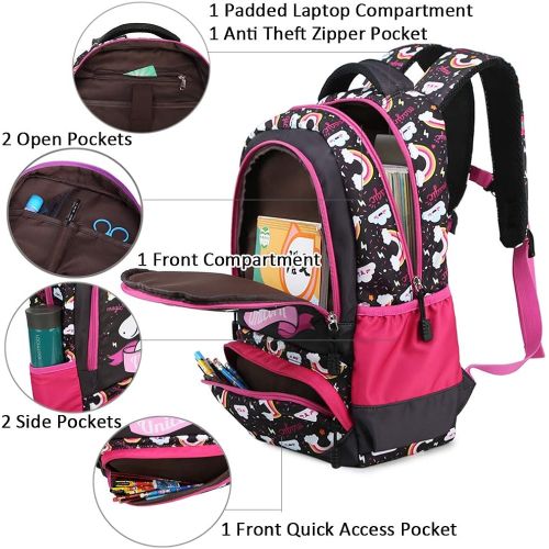  [아마존베스트]Meisohua Girls School Backpack Unicorn Backpack for Girls Elementary School Bookbags for Kids Water Resistant School Bag with Lunch Tote Bag Pencil Purse Bag 3 in 1 Sets