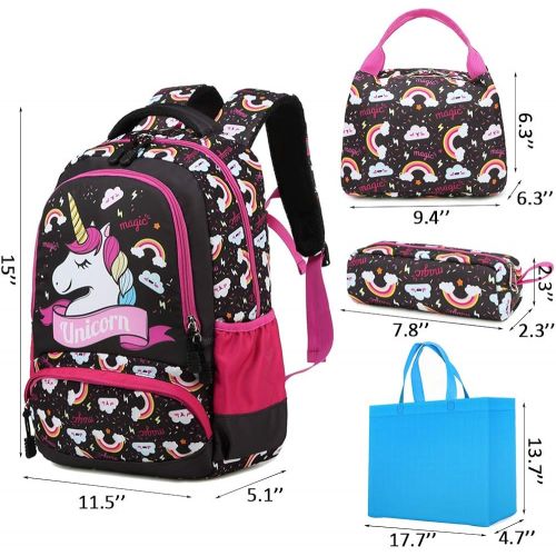  [아마존베스트]Meisohua Girls School Backpack Unicorn Backpack for Girls Elementary School Bookbags for Kids Water Resistant School Bag with Lunch Tote Bag Pencil Purse Bag 3 in 1 Sets