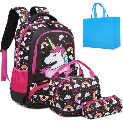  [아마존베스트]Meisohua Girls School Backpack Unicorn Backpack for Girls Elementary School Bookbags for Kids Water Resistant School Bag with Lunch Tote Bag Pencil Purse Bag 3 in 1 Sets