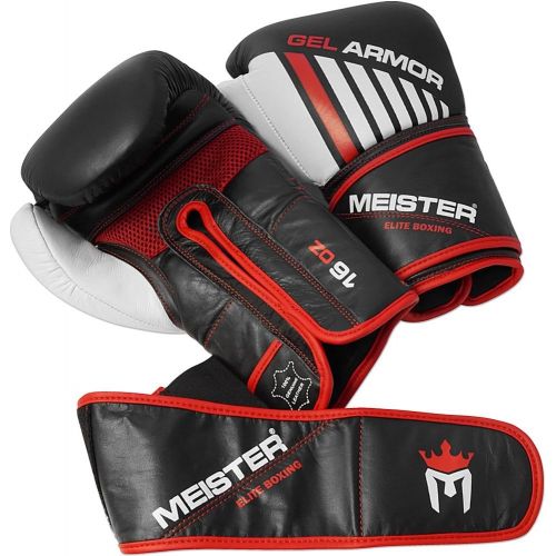  Meister MMA Meister Gel Armor 16oz Training Boxing Gloves wFull Grain Leather + Mesh Drawstring Bag