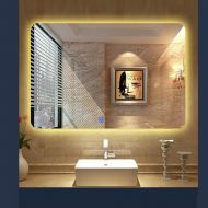 Meiye MEIYE Smart led Bathroom Mirror,Touch Frameless HD Anti-Fog Waterproof Bathroom Mirror Wall-Mounted LED Touch Switch Horizontal (50cm70cm)(Warm Light)