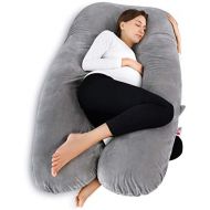 [아마존베스트]Meiz U Shaped Pregnancy Body Pillow with Zipper Removable Cover (Gray- Velvet)