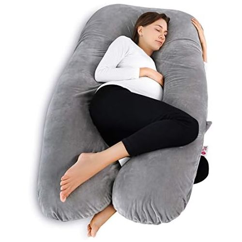  [아마존베스트]Meiz U Shaped Pregnancy Body Pillow with Zipper Removable Cover (Gray- Velvet)