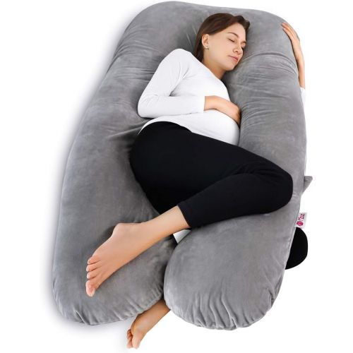  [아마존베스트]Meiz U Shaped Pregnancy Body Pillow with Zipper Removable Cover (Gray- Velvet)