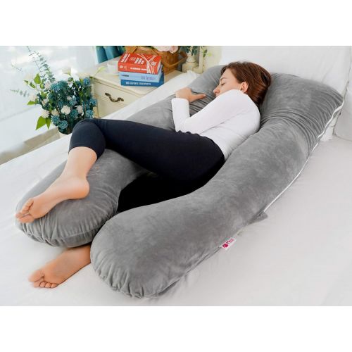  [아마존베스트]Meiz U Shaped Pregnancy Body Pillow with Zipper Removable Cover (Gray- Velvet)