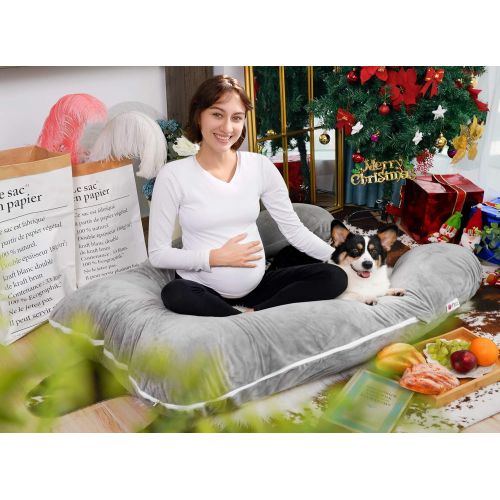  [아마존베스트]Meiz U Shaped Pregnancy Body Pillow with Zipper Removable Cover (Gray- Velvet)