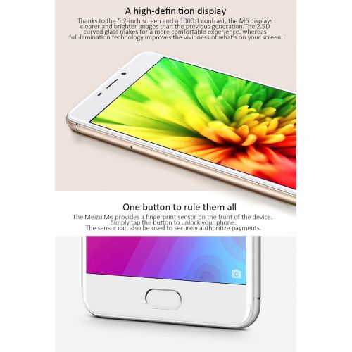  Unlocked Smartphone Meizu M6 Meilan 6 4G LTE Cell Phone 2GB RAM 16GB ROM 5.2 HD 720P Octa Core 13.0MP Camera Fingerprint Mobile (Silver)