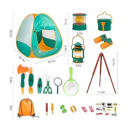  Meland Kids Camping Set with Tent - Toddler Toys for Boys with Campfire, Camping Toys for Kids Indoor Outdoor Pretend Play, Gift Idea for Boys Age 3,4,5,6 Year Old Birthday Christmas (Green)