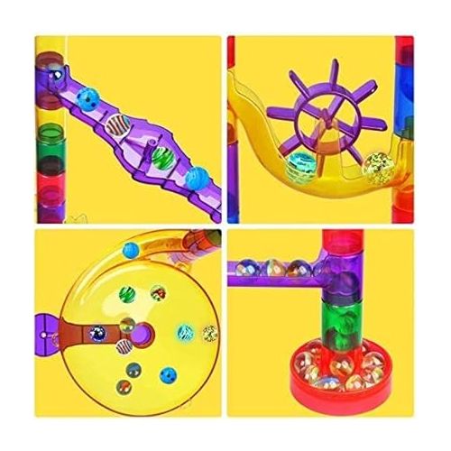  Meland Marble Run - 132Pcs Marble Maze Game Building Toy for Kid, Marble Track Race Set&STEM Learning Toy Gift for Boy Girl Age 4 5 6 7 8 9+ (102 Translucent Marbulous Pcs & 30 Glass Marbles)