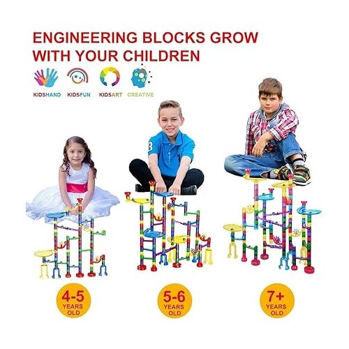  Meland Marble Run - 132Pcs Marble Maze Game Building Toy for Kid, Marble Track Race Set&STEM Learning Toy Gift for Boy Girl Age 4 5 6 7 8 9+ (102 Translucent Marbulous Pcs & 30 Glass Marbles)