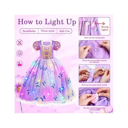  Meland Princess Dresses for Girls - Light Up Princess Costume for Little Girls, Halloween Costumes for Girls Toddler Age 3-8