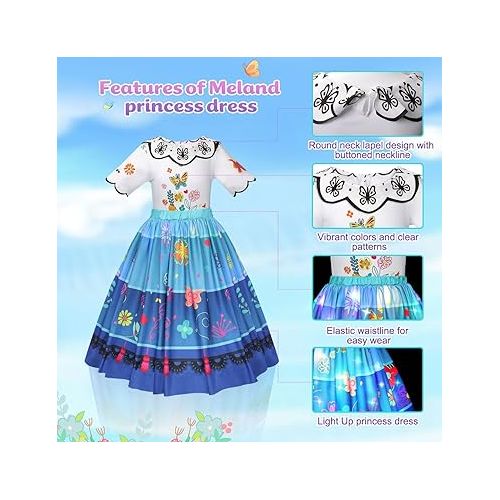  Meland Princess Dresses for Girls - Light Up Princess Costume for Girls with Headband Halloween Costumes for Girls 3-8