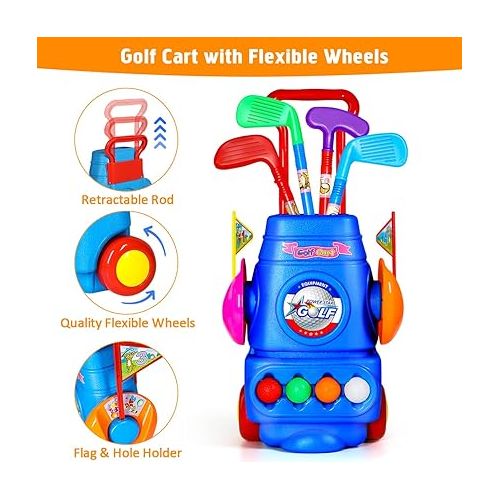  Meland Kids Golf Club Set - Toddler Golf Ball Game Play Set Sports Outdoor Toys Birthday Gifts for Boys Girls 3 4 5 6 Year Old (Blue)