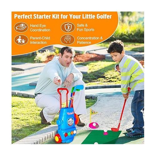  Meland Kids Golf Club Set - Toddler Golf Ball Game Play Set Sports Outdoor Toys Birthday Gifts for Boys Girls 3 4 5 6 Year Old (Blue)