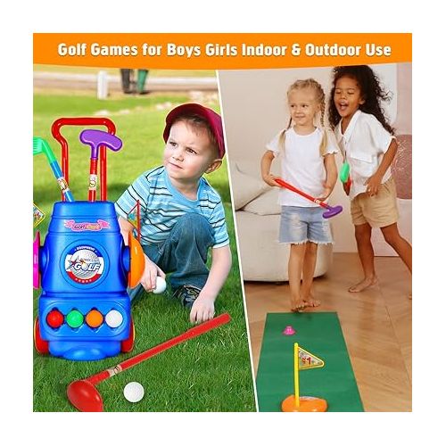  Meland Kids Golf Club Set - Toddler Golf Ball Game Play Set Sports Outdoor Toys Birthday Gifts for Boys Girls 3 4 5 6 Year Old (Blue)