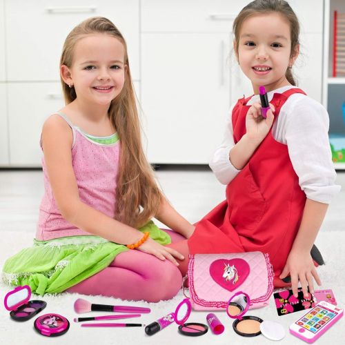  [아마존 핫딜] [아마존핫딜]Meland Kids Makeup Kit - Girl Pretend Play Makeup & My First Purse Toy for Toddler Gifts Including Pink Princess Purse, Smartphone, Sunglasses, Credit Card, Lipstick, Brush, Lights Up & M