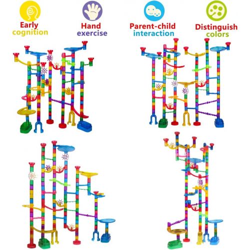  [아마존 핫딜] [아마존핫딜]Meland Marble Run Sets for Kids - 142Pcs Marble Race Track Marble Maze Madness Game STEM Building Tower Toy for 4 5 6 + Year Old Boys Girls(113 Pcs + 25 Glass Marbles + 4 Led Lighted Marb