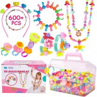 [아마존핫딜][아마존 핫딜] Meland Pop Beads - 600+Pcs Arts and Crafts Girls Toys for Kids Age 3 4 5 6 7 8 9, DIY Jewelry Making Snap Beads Kit for Toddlers Creativity Christmas Birthday Gifts Including Hairband Nec