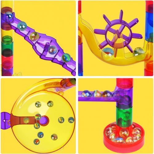  [아마존베스트]Meland Marble Run - 122Pcs Marble Maze Game Building Toy for Kid, Marble Track Race Set&STEM Learning Toy Gift for Boy Girl Age 4 5 6 7 8 9+ (102 Translucent Marbulous Pcs & 20 Gla