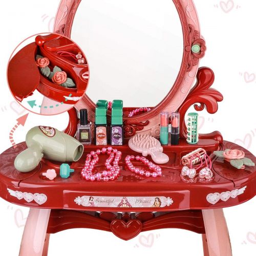  Meland Toddler Vanity Set Kids Toy Vanity Table for Little Girls with Sound and Light Mirror and Beauty Accessories, Birthday Toys for Little Princess Pretend Play