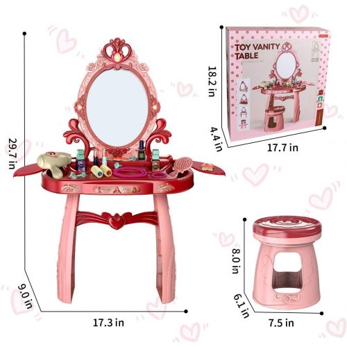  Meland Toddler Vanity Set Kids Toy Vanity Table for Little Girls with Sound and Light Mirror and Beauty Accessories, Birthday Toys for Little Princess Pretend Play