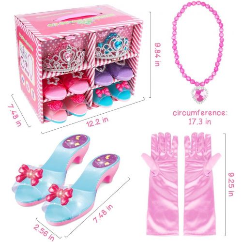  Meland Princess Dress Up Shoes and Jewelry Boutique 4 Pairs of Play Shoes and Pretend Jewelry Toys Princess Accessories Play Gift Set for Toddlers Little Girls Aged 3,4,5,6 Years