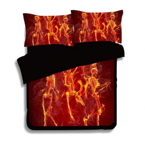  Melandy Home Melandy Kids Duvet Cover Set Cool Skull Design 3D Reactive Print Wrinkle Fade Resistant 3-Piece Bedding Set with 2 Pillow Shams (Skeleton On Fire, Full Size 80×90)