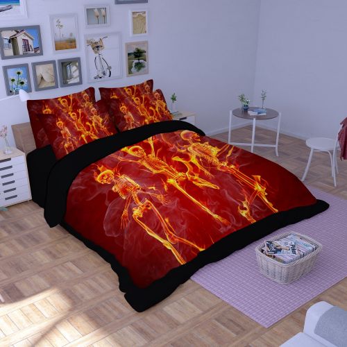  Melandy Home Melandy Kids Duvet Cover Set Cool Skull Design 3D Reactive Print Wrinkle Fade Resistant 3-Piece Bedding Set with 2 Pillow Shams (Skeleton On Fire, Full Size 80×90)