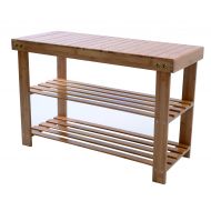 Melange 100% Natural Bamboo Shoe Storage Bench | Extra-Strong MOSO Bamboo Entryway Shelf | 2 Tier Back/ Front Door Shoe Rack | Versatile Wooden Organizer for Shoes, Toiletries, Tow