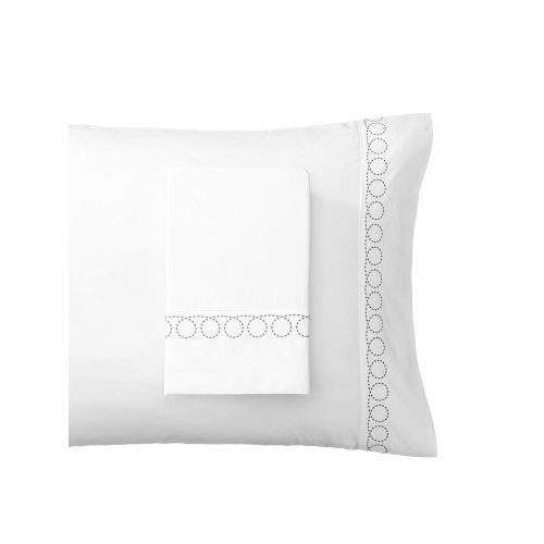  Melange Home Percale Cotton Ring Star Embroidery Sheet Set Queen, Charcoal on White