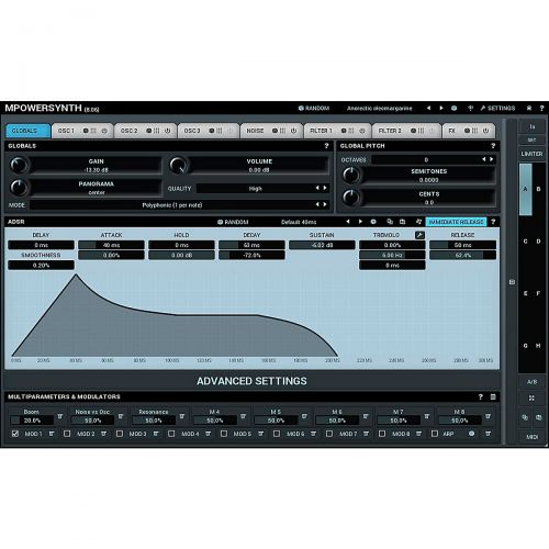  MeldaProduction},description:MPowerSynth is an incredibly versatile software synthesizer with some of the best sounding oscillators, advanced distorting filters and unique modular