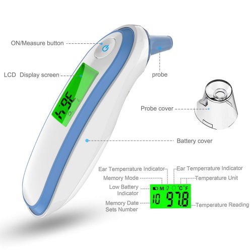  Mele & Co. Infant Thermometer, Digital Forehead Thermometer and Ear-Thermometer Medical Infrared 2 Modes for Baby, Child, Adult with Instant Reading Function, Fever Alert, CE and FDA Certific