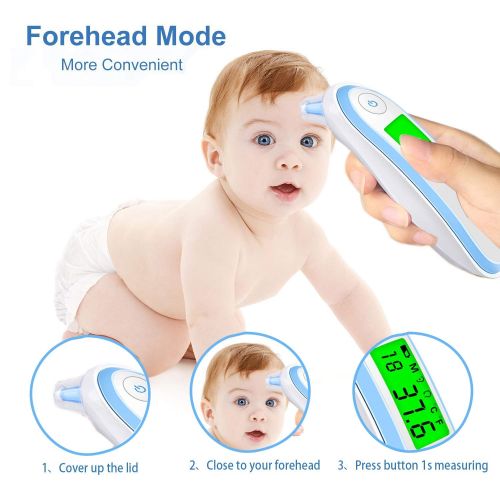  Mele & Co. Infant Thermometer, Digital Forehead Thermometer and Ear-Thermometer Medical Infrared 2 Modes for Baby, Child, Adult with Instant Reading Function, Fever Alert, CE and FDA Certific