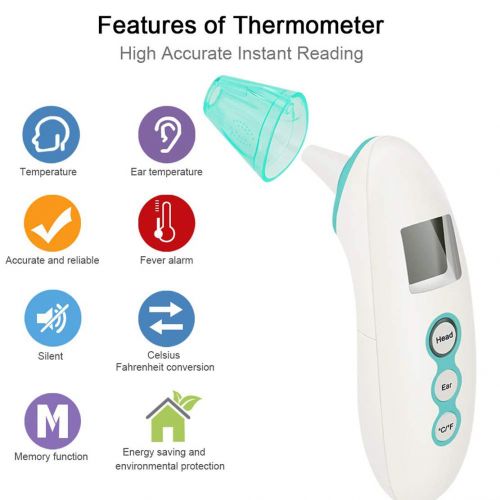  Mele & Co. Ear and Forehead Thermometer, Digital Infrared Medical Thermometer for Babies and Adults, DIAOCARE 4 in 1 Professional Precision Instant Fever Warning,Green