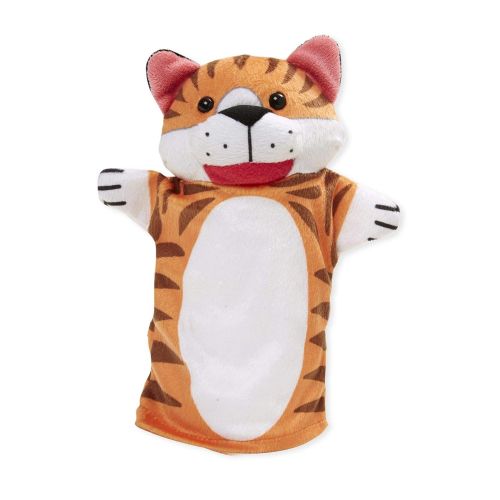  Melissa & Doug Zoo Friends Hand Puppets, Puppet Sets, Elephant, Giraffe, Tiger, and Monkey, Soft Plush Material, Set of 4, 14” H x 8.5” W x 2” L