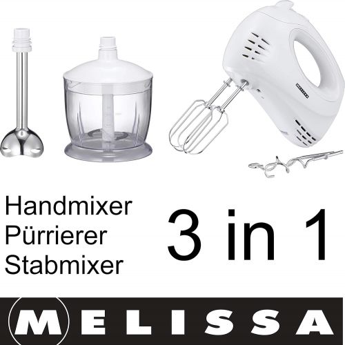  Melissa 16200062Handmixer,Stabmixer, 3in 1 Gerat, 600 ml Chopper,Weiss, 300 Watt, Multi-Zerkleinerer, stainless_steel