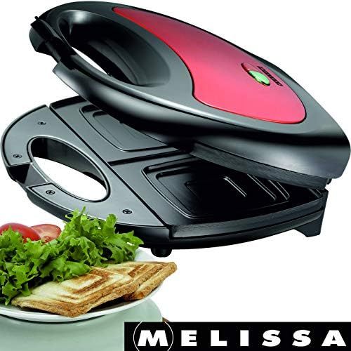  Melissa 16240084 750 Watt Sandwichtoaster Sandwich-Maker mit antihaftbeschichteten Backplatten, Rot Metallic