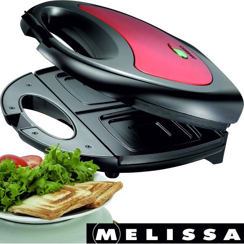  Melissa 16240084 750 Watt Sandwichtoaster Sandwich-Maker mit antihaftbeschichteten Backplatten, Rot Metallic