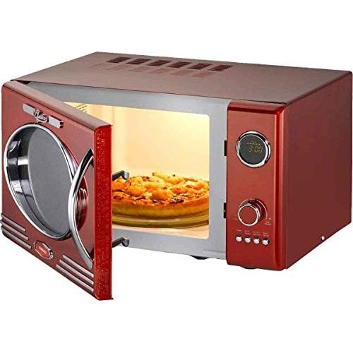  Melissa 16330088 Retro Mikrowelle/900 Watt/25 Liter Garraum,Design Mikrowelle mit Grill/Metallic rot