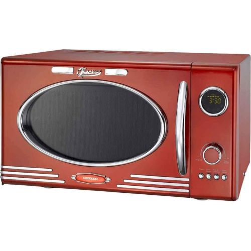  Melissa 16330088 Retro Mikrowelle/900 Watt/25 Liter Garraum,Design Mikrowelle mit Grill/Metallic rot