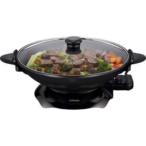  Melissa 16310207, Elektrowok, Elektrischer Wok mit Thermostat, antihaftbeschichtet, 1.500 Watt, 4,5 Liter (Elektropfanne), glass