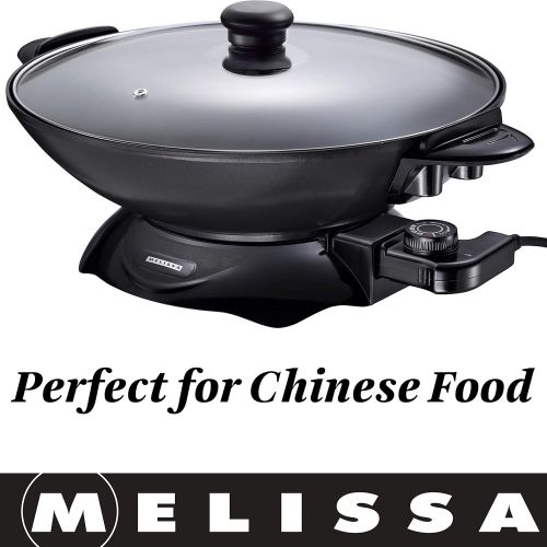  Melissa 16310207, Elektrowok, Elektrischer Wok mit Thermostat, antihaftbeschichtet, 1.500 Watt, 4,5 Liter (Elektropfanne), glass